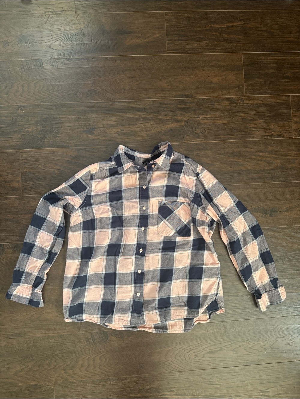 Divided Navy and Light Pink Plaid Button-Down Shirt